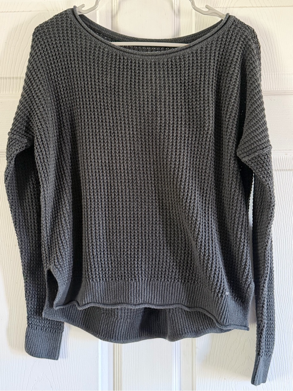 Hollister Charcoal Gray Waffle-Knit Crewneck Sweater